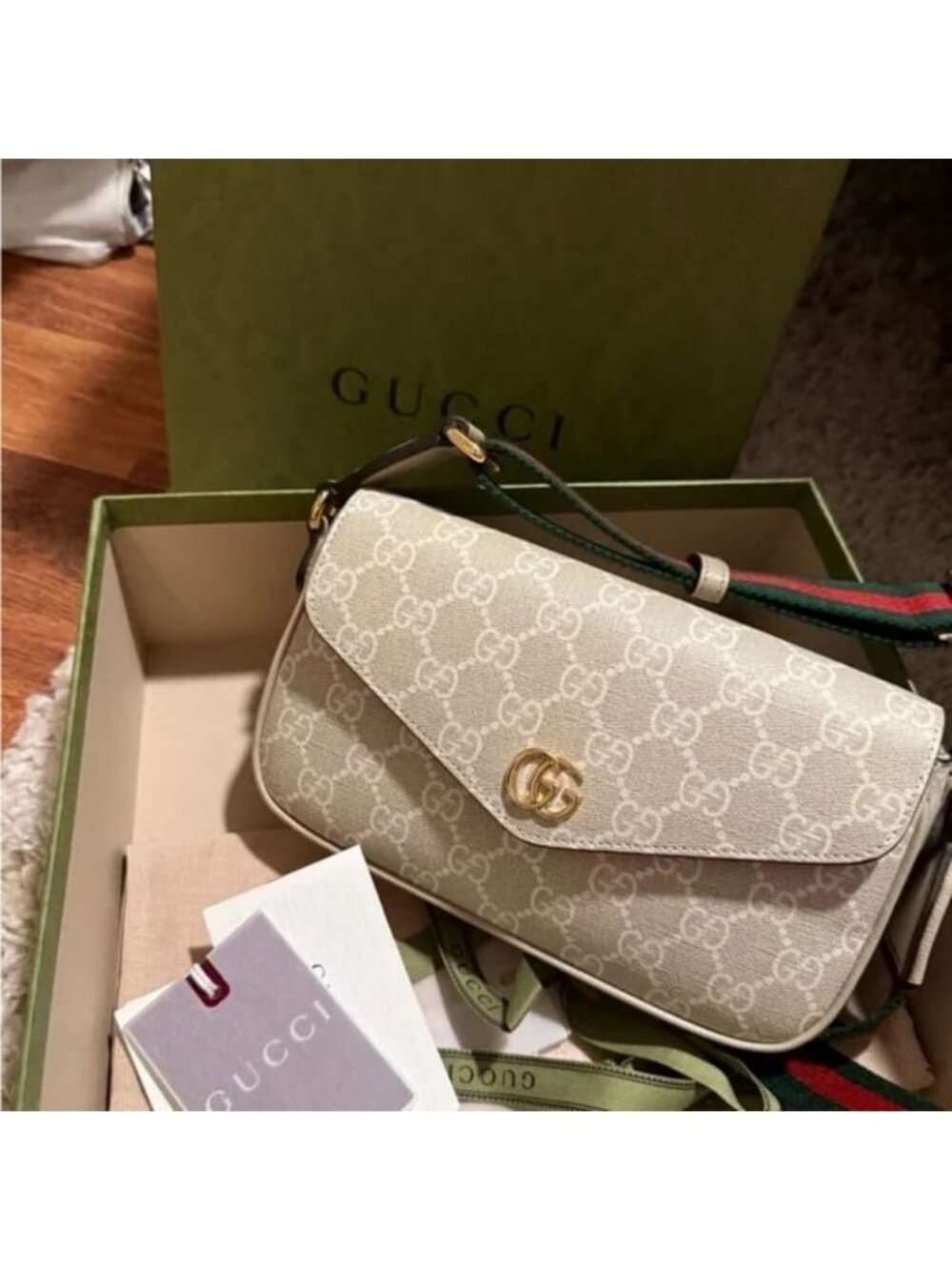 Gucci Beige Crossbody Bag with Gold Accents